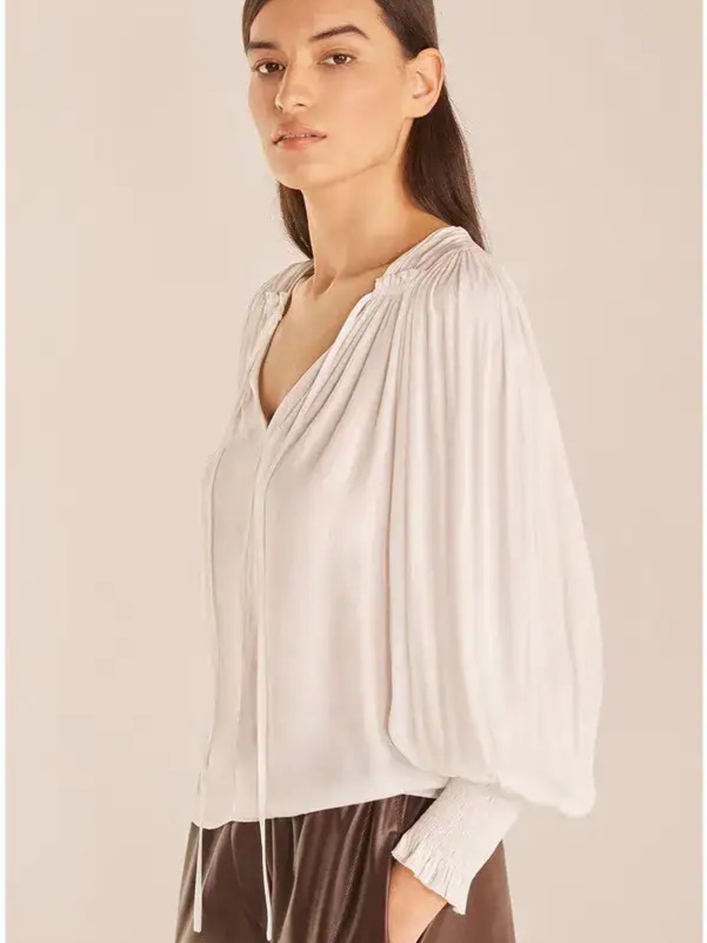Rebecca Taylor Cream Balloon-Sleeve Peasant Blouse